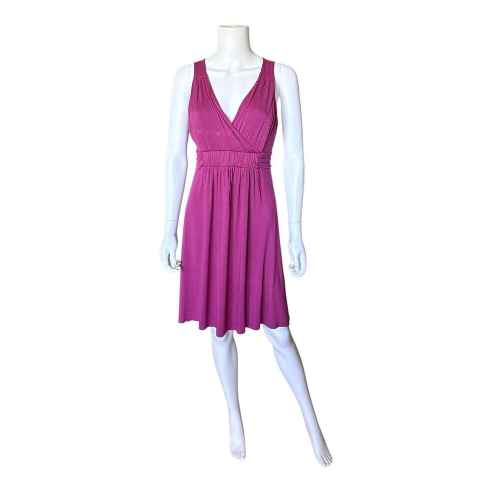 Elle Dress Womens Small Pink Sleeveless Surplice Faux Wrap V Neck Rayon Stretch